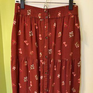 Brown Floral Midi Skirt